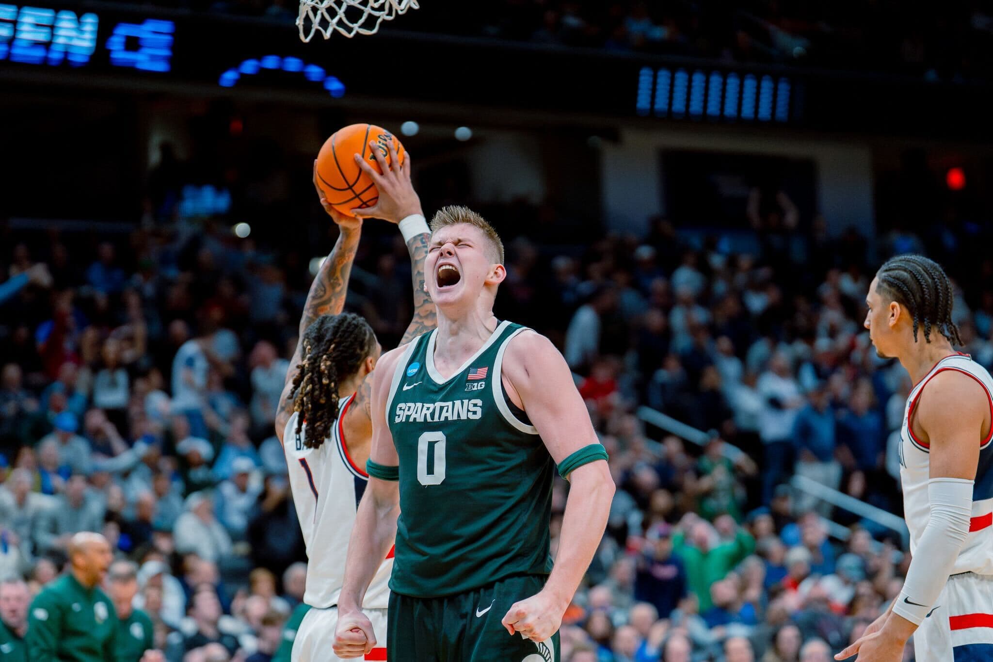 Seniors Carson Cooper, Jaxon Kohler and Denham Wojcik reflect on MSU's loss to UConn and their careers article image about Michigan State